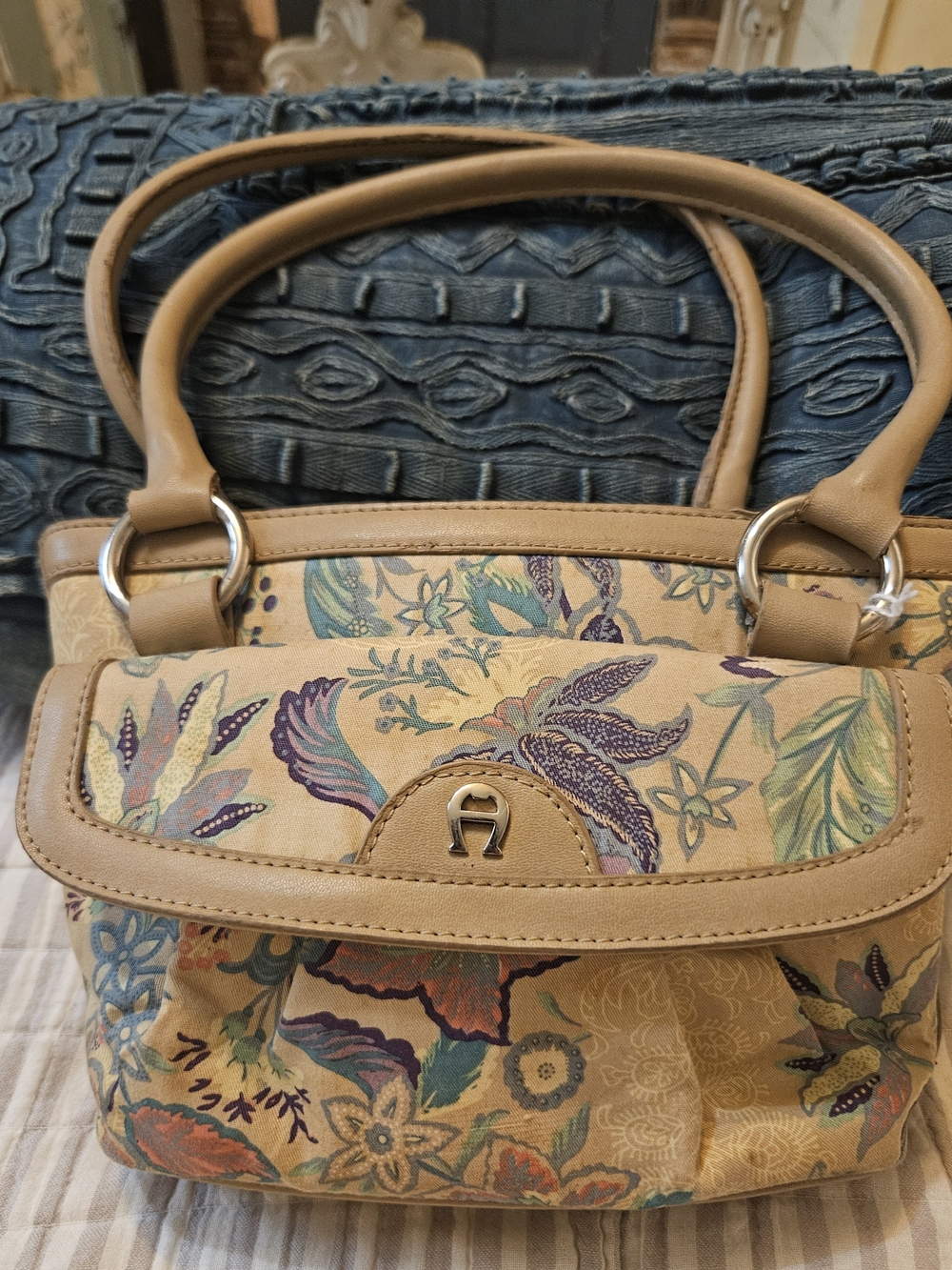 Etienne Aigner Tan Floral Shoulder Bag with Multicolor Print